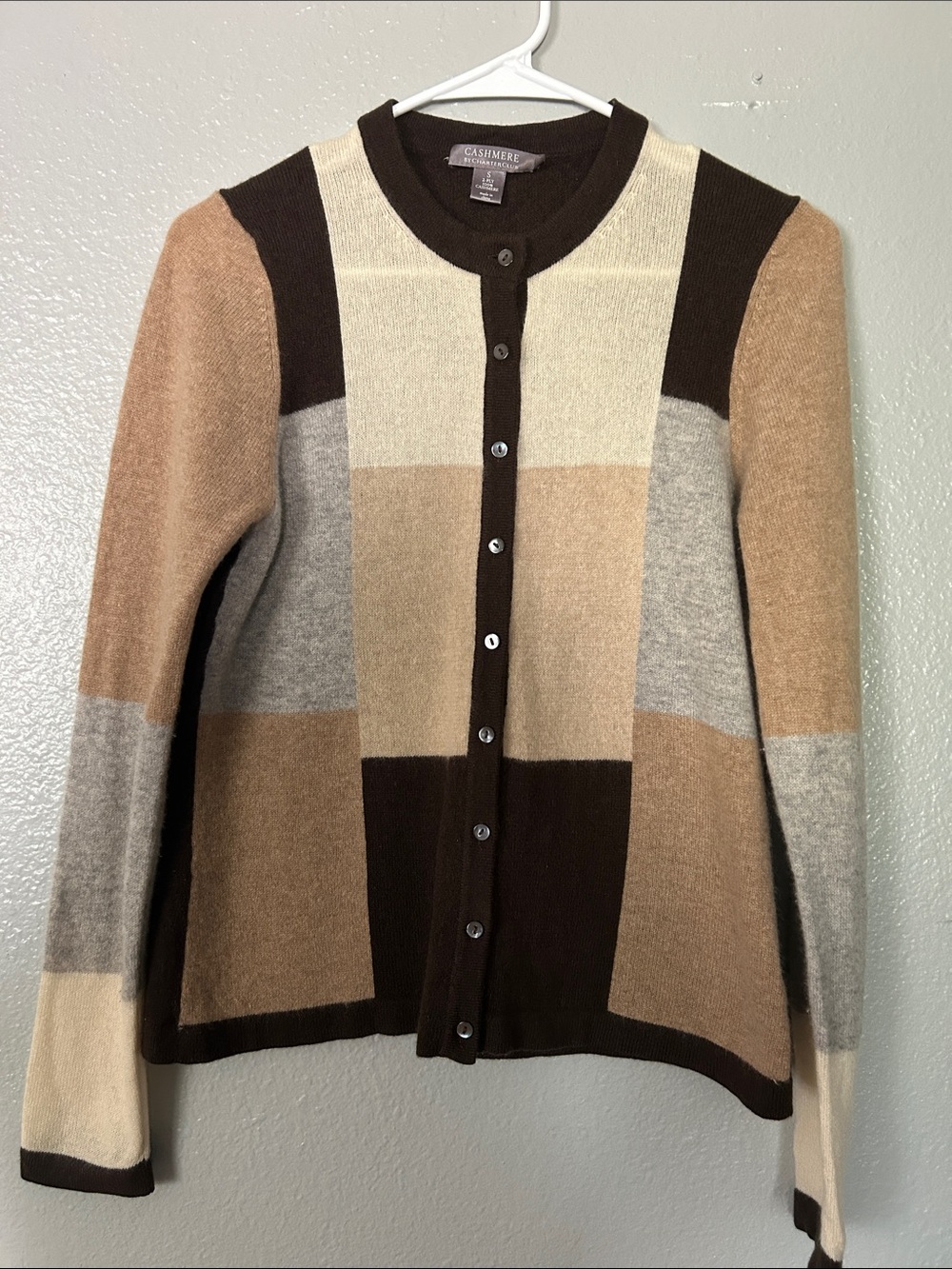 Charter Club 100% Cashmere Colorblock Open Cardigan Small Double Ply